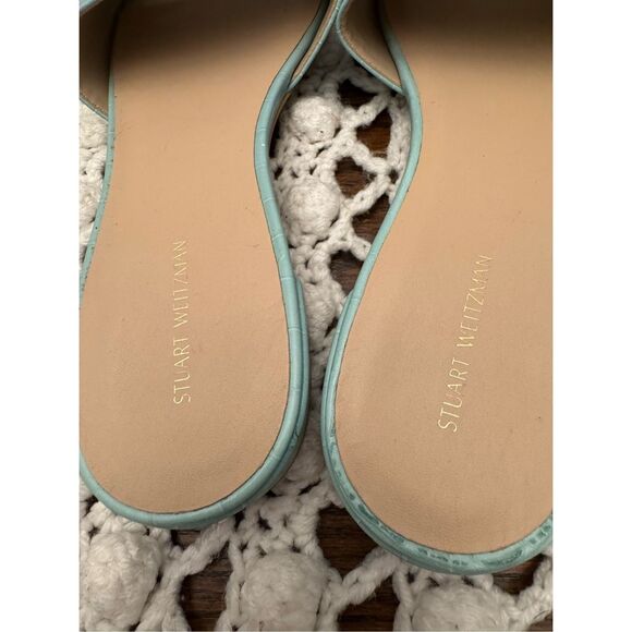 Stuart Weitzman Catherine croc effect leather slides size 9.5, green in color, n - Picture 6 of 11